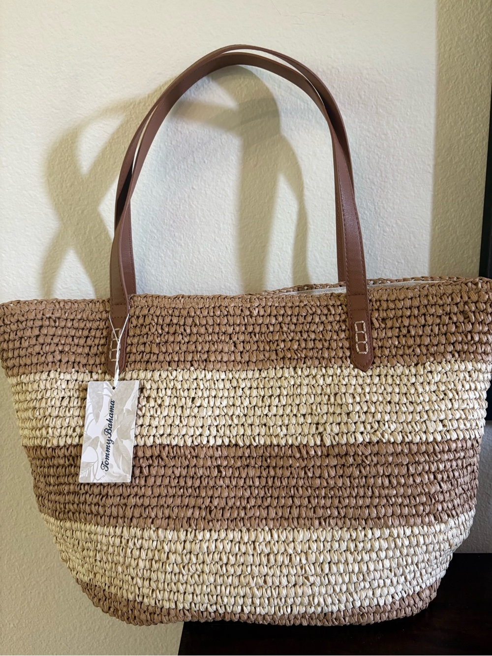 Tommy Bahama Striped Woven Tote in Brown and Cream